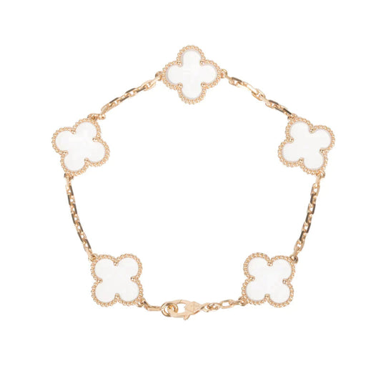 [Regalia jewelry]CLOVER 5 MOTIF ROCK CRYSTAL PINK GOLD BRACELET