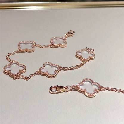 [Regalia jewelry]CLOVER 5 MOTIF ROCK CRYSTAL PINK GOLD BRACELET