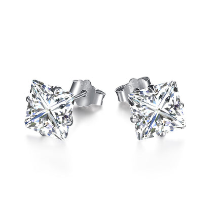 [Regalia jewelry]Stylish Shiny Square Center Stone Stud Earrings