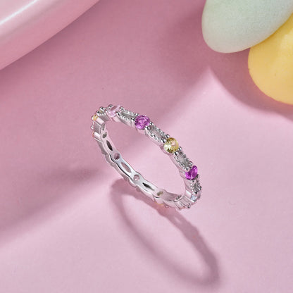 [Regalia jewelry]Sparkling Colorful Round Cut Tennis Ring