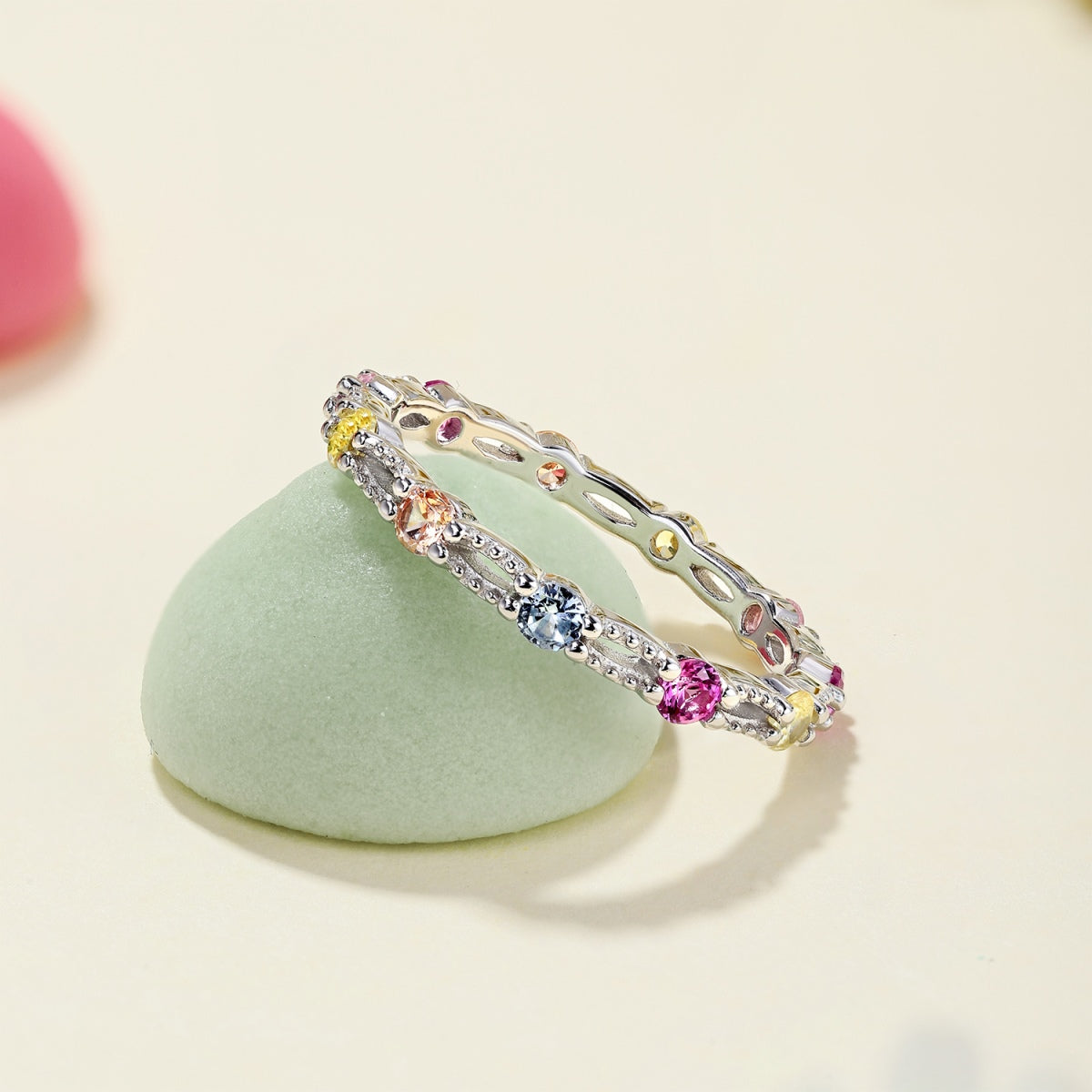 [Regalia jewelry]Sparkling Colorful Round Cut Tennis Ring