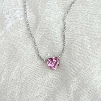 [Regalia jewelry]8.0 Carat Versatile Colorful Sweet Heart-Shaped Tennis Necklace