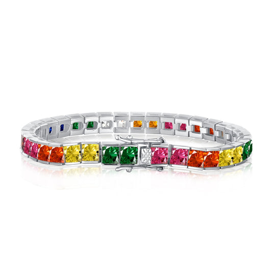 [Regalia jewelry]Radiant Colorful Princess Cut Tennis Bracelet