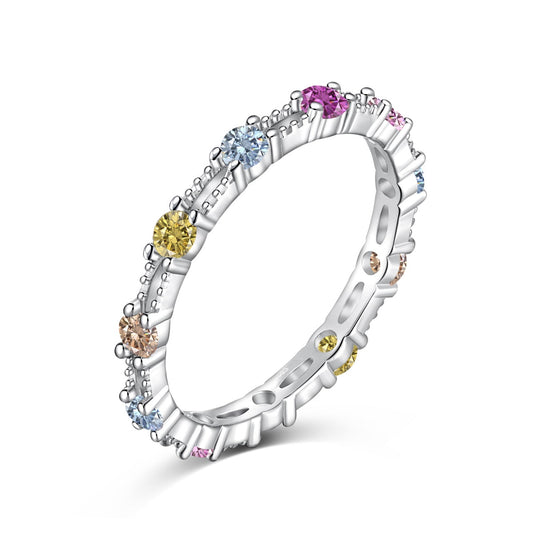 [Regalia jewelry]Sparkling Colorful Round Cut Tennis Ring