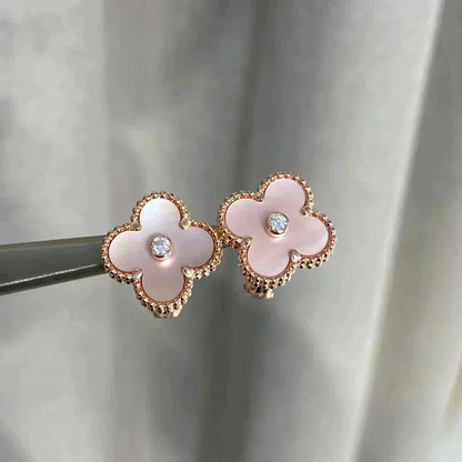 [Regalia jewelry]CLOVER MEDIUM 1 MOTIFS  PINK MOP DIAMOND EARRINGS