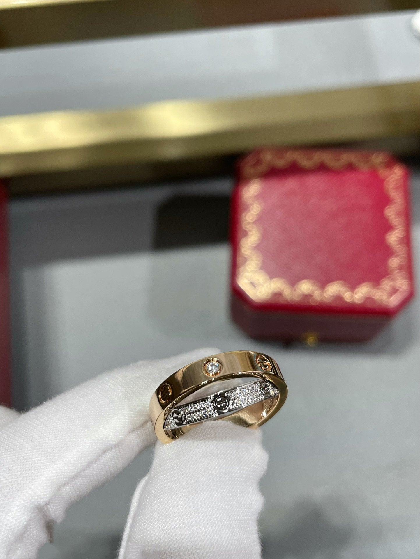 [Regalia jewelry]LOVE PINK GOLD SILVER DIAMOND DOUBLE RING