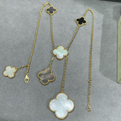 [Regalia jewelry]CLOVER 6 MOTIF MOP ONYX GOLD NECKLACE