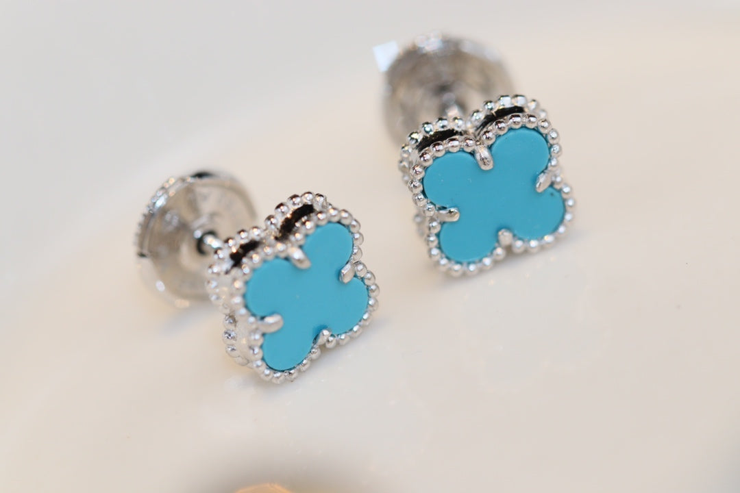 [Regalia jewelry]CLOVER MINI TURQUOISE SILVER STUD EARRINGS