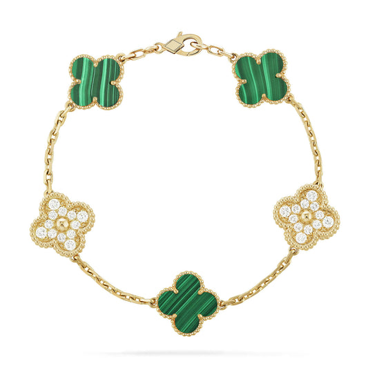 [Regalia jewelry]CLOVER  5 MOTIF MALACHITE DIAMOND BRACELET