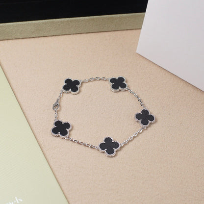 [Regalia jewelry]CLOVER 5 MOTIF ONYXS  BRACELET SILVER