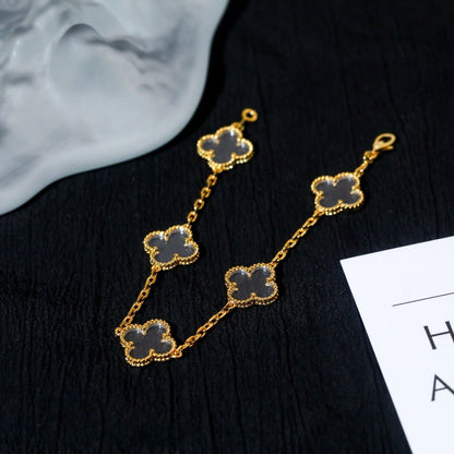 [Regalia jewelry]CLOVER 5 MOTIF ROCK CRYSTAL PINK GOLD BRACELET