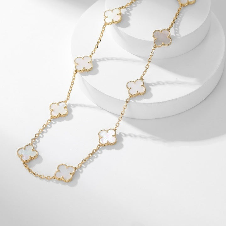 [Regalia jewelry]CLOVERS THE 10-MOTIFS WHITE MOTHER OF PEARL NECKLACE