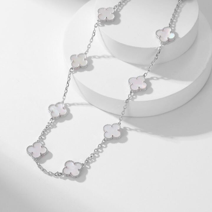 [Regalia jewelry]CLOVERS THE 10-MOTIFS WHITE MOTHER OF PEARL NECKLACE