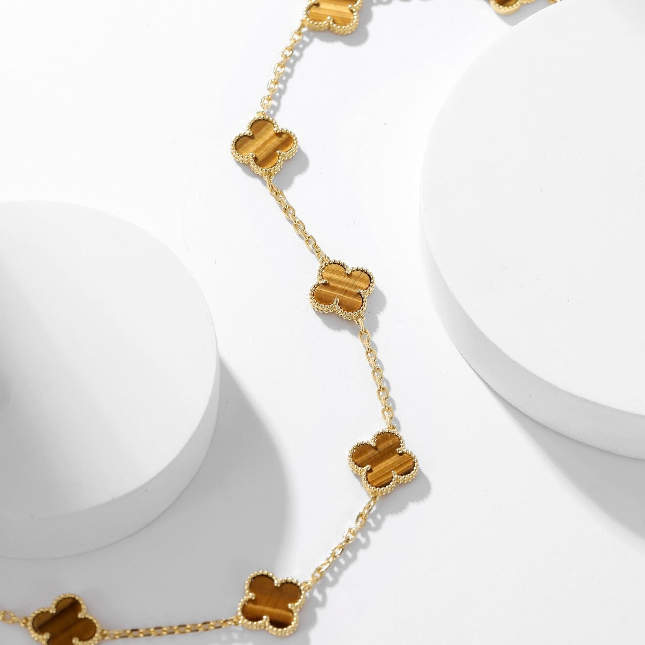 [Regalia jewelry]CLOVERS THE 10-MOTIFS TIGER EYE NECKLACE