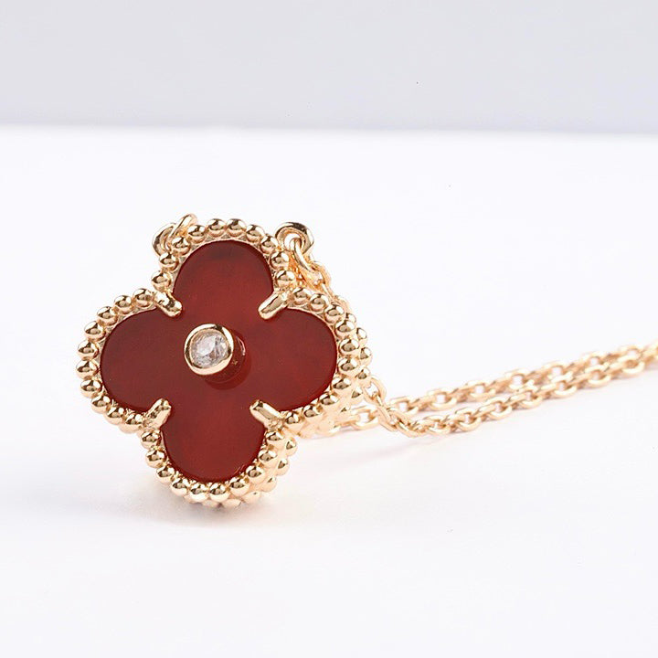 [Regalia jewelry]CLOVER 15MM DIAMOND CARNELIAN NECKLACE