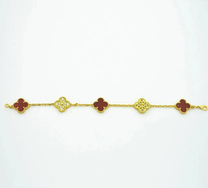 [Regalia jewelry]CLOVER 5 MOTIFS CARNELIAN DIAMOND BRACELET
