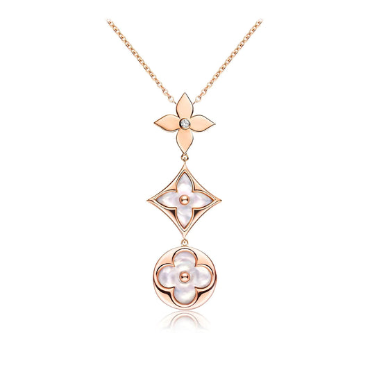 [Regalia jewelry]COLOR BLOSSOM LARIAT NECKLACE PINK GOLD WHITE MOTHER PEARL AND DIAMOND