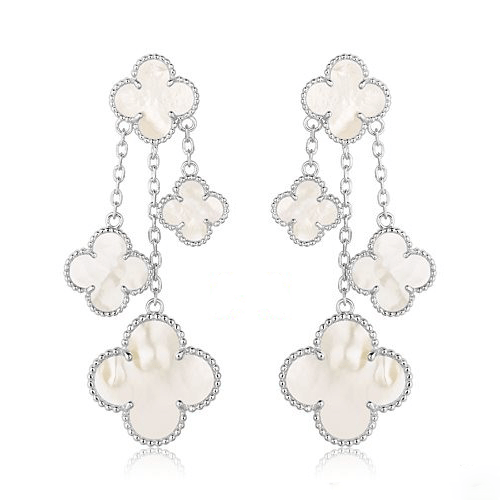 [Regalia jewelry]CLOVER EARRINGS WHITE MOP 4 MOTIFS SILVER