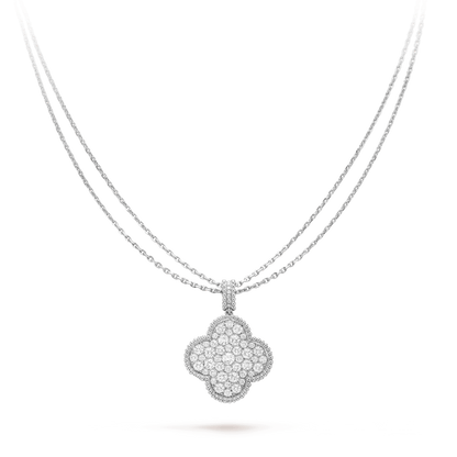 [Regalia jewelry]CLOVER 25MM SILVER FULL DIAMOND BIG CLOVER NECKLACE