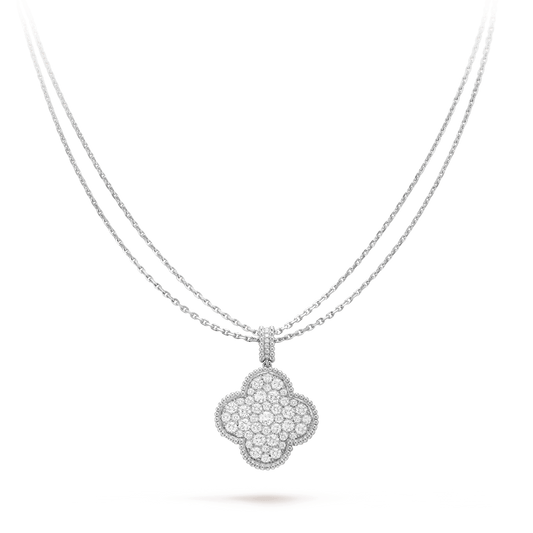 [Regalia jewelry]CLOVER 25MM SILVER FULL DIAMOND BIG CLOVER NECKLACE