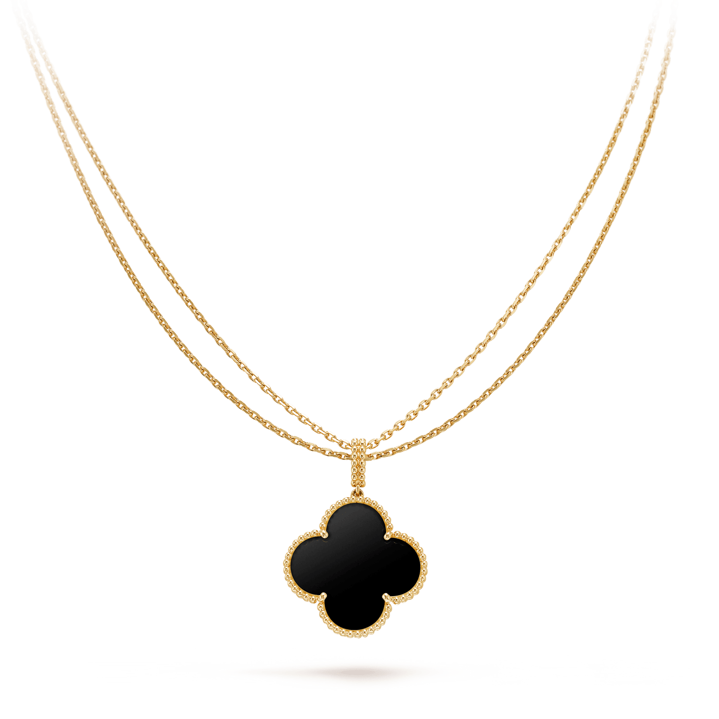 [Regalia jewelry]CLOVER 25MM GOLD ONYX BIG CLOVER NECKLACE