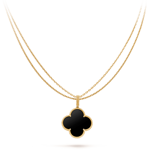[Regalia jewelry]CLOVER 25MM GOLD ONYX BIG CLOVER NECKLACE
